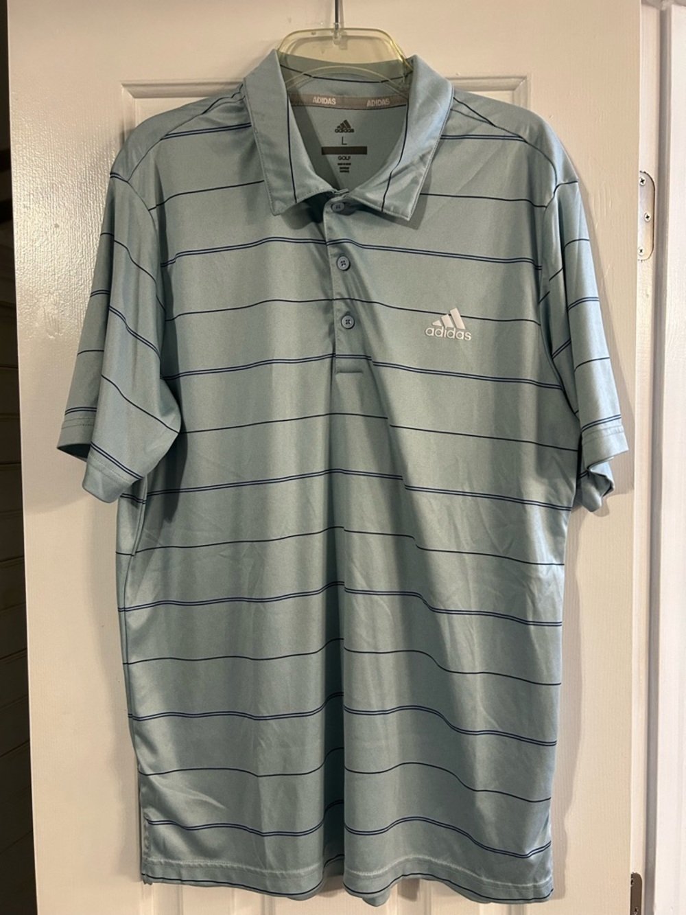 adidas Light Blue Polo with Navy Stripe Detail